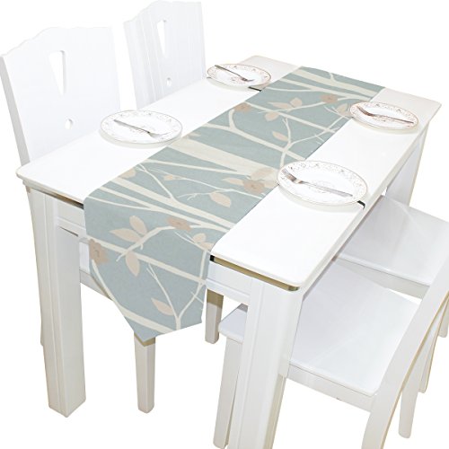 DJROWW Duck Egg Leaf Table Runners For Home Decorative Coffee Table 13x90(in) Polyester Table Runner