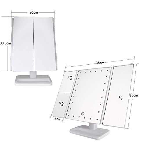 Make-up-Spiegel, Charminer Touch Screen Wickelfalz beleuchteter Rasierspiegel -Drei-Panel 21pcs LED-Licht 180-Grad-freie Rotation Aufsatz- Kosmetik spiegel mit USB-Kabel - 2