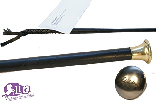 Preisvergleich Produktbild Dressurgerte Döbert schwarz Leder umwickelt mit Namensgravur