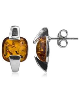 Bernstein Sterling Silber Quadratisch Ohrringe Stecker