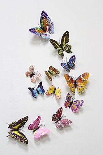FiveRen 12 Stück 1 Packung 3D Doppelte Flügel Leuchtende Schmetterlings-Entwurfs-Abziehbild-Kunst-Wand-Aufkleber-Raum-magnetisches Hauptdekor, Mehrfarben