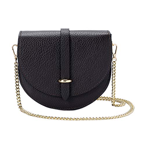 Ira del Valle, Modello Monaco, Borsa a Tracolla Donna Ragazza, Pochette Elegante Moda a Spalla con Catena, Piccola Borsetta a Mano, Clutch in Vera Pelle, Made in Italy, Colore Marrone