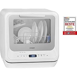 Bomann TSG 7402 Mini Lave-Vaisselle avec écran LED, réservoir d'eau intégré 5 litres, 5 programmes + Fonction supplémentaire, 2 pulvérisateurs, température de Nettoyage 45°C - 70°C, Blanc