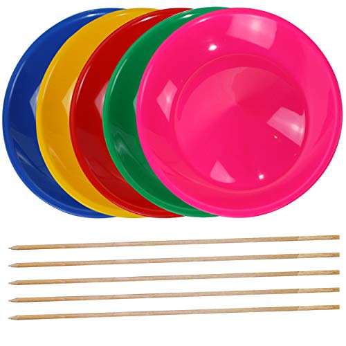 SchwabMarken 5 Jonglierteller mit 5 Holzstäben, 3 oder 5 Jonglierteller mit Kunststoff- oder Holzstäben