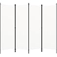 'vidaXL 4-Panel Room Divider - Freestanding Partition/Privacy Screen, Cream White Fabric, Iron Frame, for Living Room, Bedroom, Kids Room - Industrial, Modern Style'