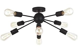 KISUFU Schwarzer Moderner Sputnik Kronleuchter, Verstellbare 8 Lichter Leuchte Deckenleuchte Industrielle Pendelleuchte für Küche Schlafzimmer Wohnzimmer Foyer