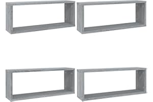 vidaXL Grey Sonoma Wall Cube Shelves 4pcs - Chic, Mounted Wood Shelves for Storage and Display - Easy to Clean, Ideal for Home and Office