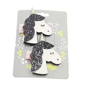 Skudgear 2 Units Pack Unique Design Handmade Hair Clips for Young Girls and Women (Shining Unicorns) - Golden Black Horse