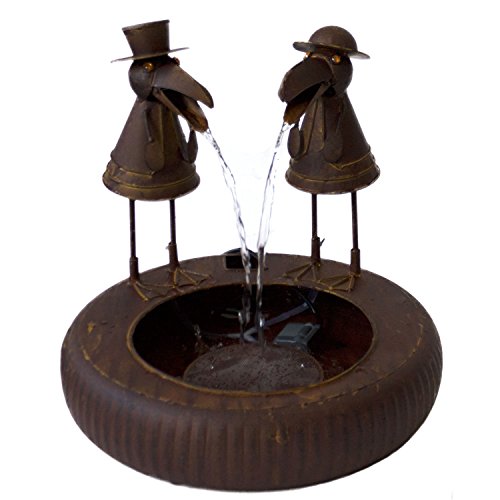 Metallbrunnen mit 2 Raben, Ø46xH43cm, inkl Elektropumpe IPX8 230V 50Hz 5W, Antik-Look / Metall Zimmerbrunnen Dekobrunnen