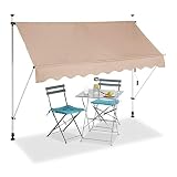 Relaxdays Auvent rétractable 250 cm Store Manuel Balcon Marquise Soleil terrasse Hauteur réglable sans perçage, Beige, 250 x 120 cm