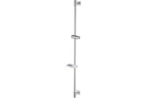 HomeHeng Shower Riser Rail 120CM, Wall Mounted Shower Slide Bar with Soap Dish Bracket Brushed Nickel Adjustable Shower Head Holder Bar for Bathroom, H811-120BN