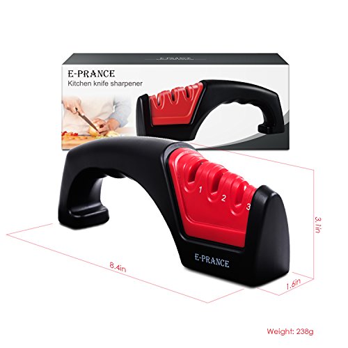 E-PRANCE M5 Messerschärfer Messerschleifer Knife Sharpener mit 3 Stufen, Hochwertig, Schwarz&Rot - 6