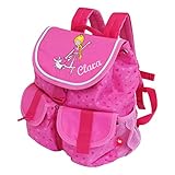 der Kinder-Rucksack wird mit Ihrem Wunschnamen (max. 10 Buchstaben) individuell in der abgebildeten Stickschrift bestickt