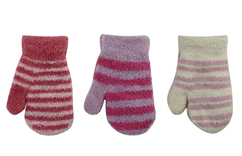 TICK TOCK Baby Girls Mittens Gloves Stripy Micro Fibre Fleece Warm Cosy Winter