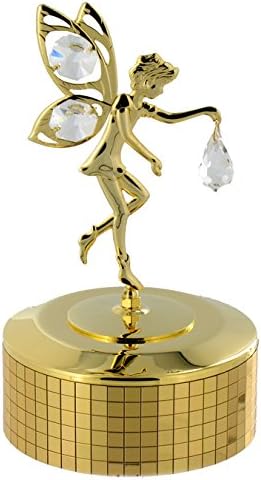 Animated musical box with rotating fairy in Swarovski crystal and golden metal - La vie en rose (Louiguy / Edith Piaf)