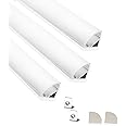 Abaj Lighting Aluminium Round Led 1Meter Profile Corner With Diffused Cover, End Caps And Mounting Clips Without Led Straight Linear (16X16Mm) - Pack Of 3, Silver