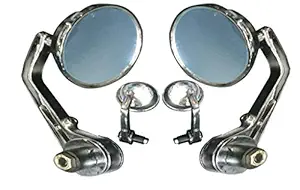 GOLSM Bike Handlebar Rear View Mirror Round Shape End Adjustable Rotatable Handle bar Side Mirror Set of 2 PCs Chrome for Royal Enfield Classic 350
