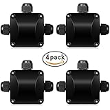 Moobom Waterproof IP68 3 Way Cable Connector Outdoor/External Electrical Junction box Connection Sleeve Coupler for 5.5mm-10.2mm Cable Diameter Pack of 4,black