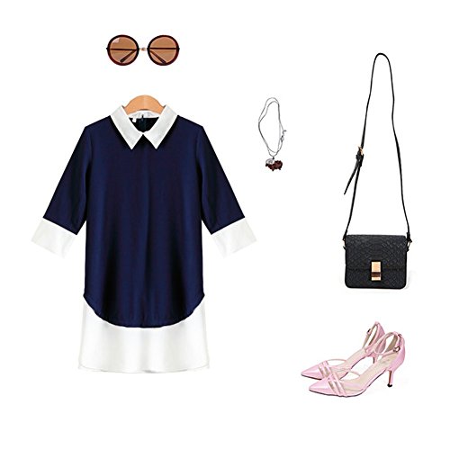 OS02 2015 Women Autumn The New Lapel Fifth sleeve dress (XL, BLUE)