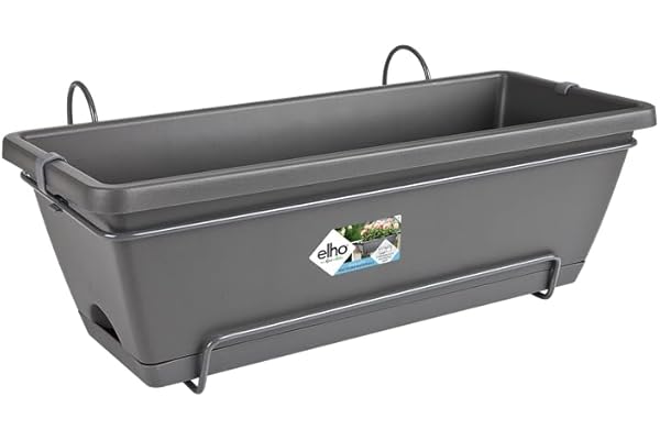 Elho Barcelona Allin1 50 Planteur pour Balcon & Extérieur - Plastique 100% recyclé - Ø 49.5 x H 18.5 cm - Noir/Anthracite
