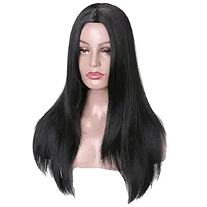 BLUSHIA Natural looking full head long straight middle partition heat resistant wigs for Women/Girls