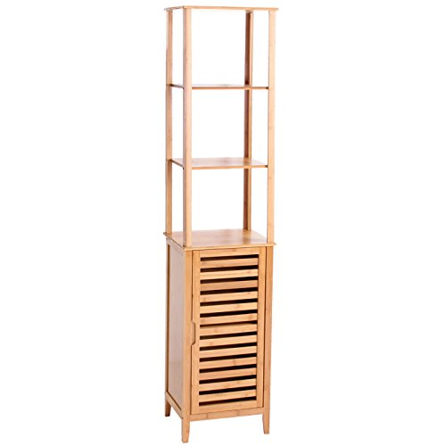 Regal Narita, Badregal Standregal Badschrank mit Staufach, Bambus 170x38x30cm - 4