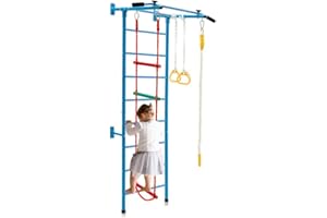 LIFEZEAL scala da arrampicata per bambini con barra di trazione, anelli, scala di corda, altalene, parete da arrampicata per la stanza dei bambini, parete ginnica con struttura da arrampicata (blu)