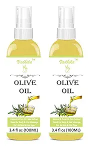 VADHIKA Organic Extra Virgin Olive Oil Pure Cold Pressed Oil for Hair Massage and SkinCare -Pack of 2 (100 ml Each)