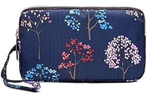 CAPRILITE Fun PVC Canvas Wallet Purse Pouch Triple Zip w/Wrist Strap Wristlet Clutch Bag Xmas Bday Gift (Spotty Trees)