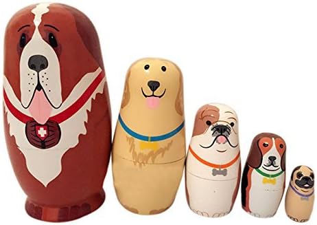 B&amp;Y Set of 5 Semenov Wooden Russian Nesting Dolls - Matryoshka Stacking Nested Wood Dolls by Palazze