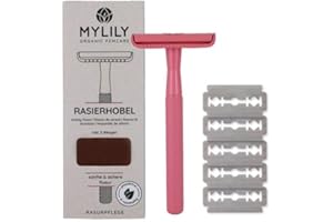 MYLILY® Rasoio ecologico con 5 lamette da barba I rasoio barba manuale | rasoio donna riutilizzabile o per rasoio corpo uomo I rasoio di sicurezza donna I rasoio metallo senza plastica I rosa
