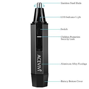 ACEVIVI Professional Wet/Dry Nose Ear and Facial Hair Trimmer with LED Light - Salon Grade Micro-Groomer - Image 5