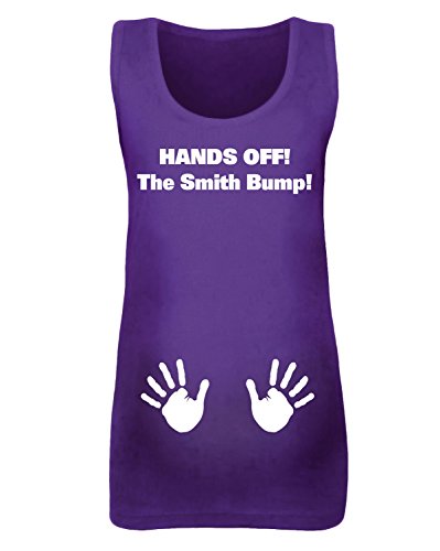 Women's Personalised 'HANDS OFF THE BUMP!' Maternity Vest - Various colours Available (M - 10/12, Purple - White Print)