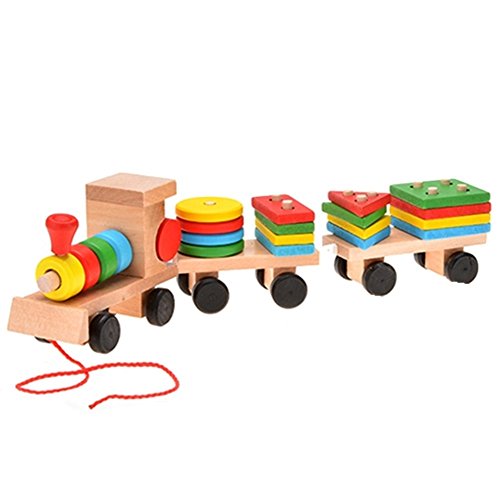 Keetek Wooden Stacking Block Pull Along Train Stacker Stacking Puzzle Train Baby Toy for Educational Development Baby Kids Toy Sets Christmas Gifts for Kids