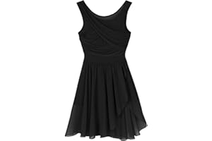 Jugaoge Damen Tanzkleid mit Plissee Ärmellos Ballettkleid Lyrisches Kleid Unregelmäßig Tutu Rock Slip Latein Tango Samba Salsa Bekleidung