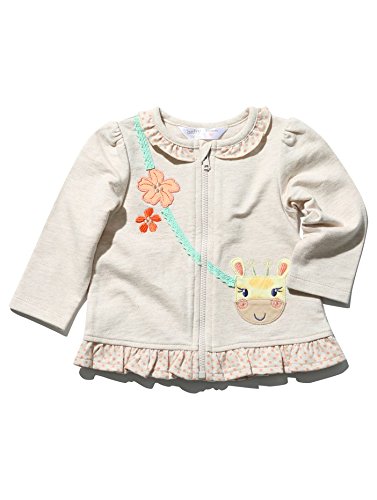 M&Co Baby Girl Long Sleeve Giraffe Applique Peplum Polka Dot Hem Frill Neck Zip Fastening Sweater Top Oatmeal 12/18 Mnth