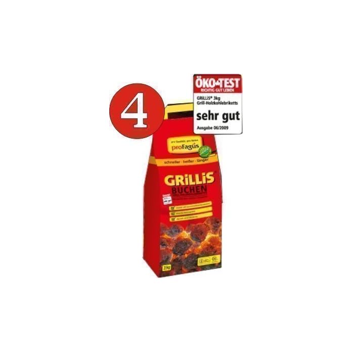 4 X Grillis Buchen Grill Holzkohle Briketts Je 3 Kg