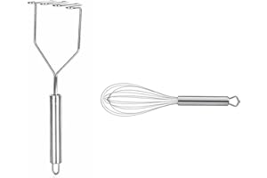 KENNOE Profi Plus Kartoffelstampfer 31,8cm, Profi Plus Schneebesen 25.2 cm, Cromargan Edelstahl teilmattiert, Rührbesen, Quirl,spülmaschinengeeignet
