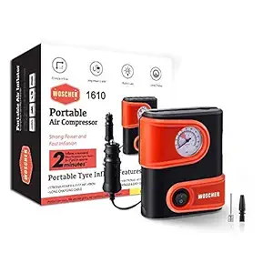 Woscher 1610 Portable Mini Tyre Inflator, Air Pump, 12V DC 100 PSI Tire Pump for Bike, Scooter & Car