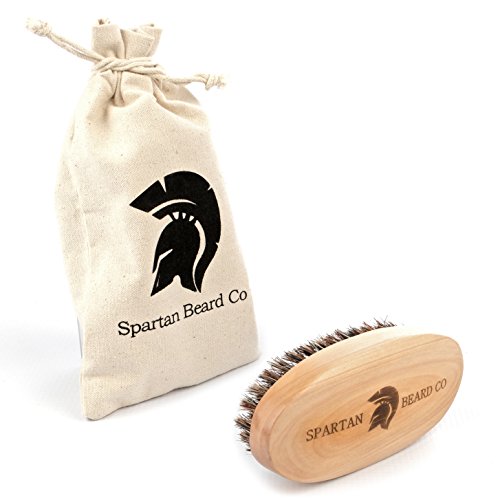 Wooden Beard Brush by Spartan Beard Co. - Boar Bristle Brush for Men's Grooming Kit - Best Beard Comb for Men - Great for Beard Oil, Beard Balm & Beard Wax---Comes packaged in Cotton Drawstring bag