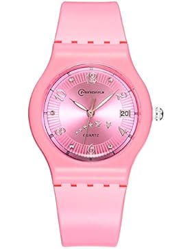 Mädchen Quartz uhr,Einfache Wasserdicht 30 m leben Kalender Quarz-uhrwerk Strap dünn und glänzend Junge Mädchen-D