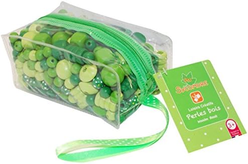 Sycomore CRE3123 Children's Craft Wooden Beads for Necklaces and Bracelets Green Pencil Case for Ages 3 and Above