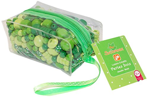Sycomore CRE3123 Children's Craft Wooden Beads for Necklaces and Bracelets Green Pencil Case for Ages 3 and Above