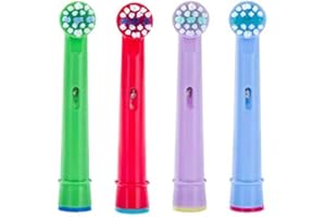 4 Pack Kids Toothbrush Heads Compatible with Most Braun Oral B Kids Electric Toothbrushes, Dentia Multicolored Replacment Heads (4 Pack)