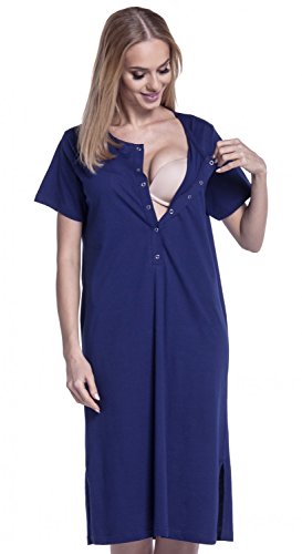 Happy Mama. Women's Maternity Nursing Breastfeeding Nightdress Shirt Gown. 389p (Navy, UK 10, M)