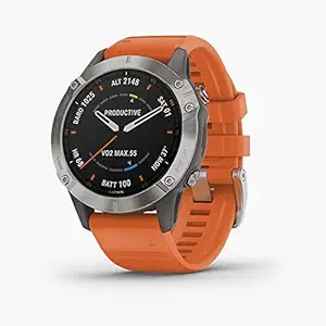 Garmin Fenix 6 Sapphire, Premium Multisport GPS Watch, features Mapping, Music, Grade-Adjusted Pace Guidance and Pulse Ox Sensors, Dark Gray with Orange Band (No-Cost EMI Available)