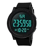 Y56 sportliche Digital-Armbanduhr, für, Herren, Damen, Jungen, mit Datumsanzeige, LCD-Anzeige, digitale Stoppuhr, wasserdicht, robust, großes Zifferblatt, elektrische Digital-Armbanduhr, Schwarz 