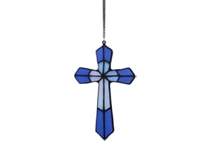 GORGECRAFT Croce da Parete in Acrilico da 10 x 16cm Blu Battesimo Fedele Grazia Crocifisso A Forma di Croce Decorazione da Appendere alla Finestra per Soggiorno Cameretta Interni Esterni Natale