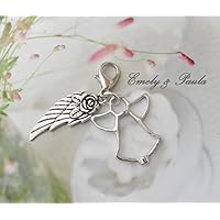 1 Charm Engel Flügel mit Rose Liebe Valentinstag Karabiner Anhänger