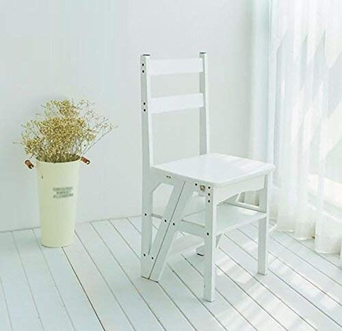 Preisvergleich Produktbild Ibuprofen Stuhlhocker 4-Stufiger Leiterstuhl Blumenständer Tritthocker Dicker Bambusstuhl Vielzweck-Klappleiter für Den Haushalt, Weiß